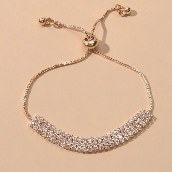 Jewelry - Luxurious Yellow Gold Rhinestone Adjustable Bracelet
